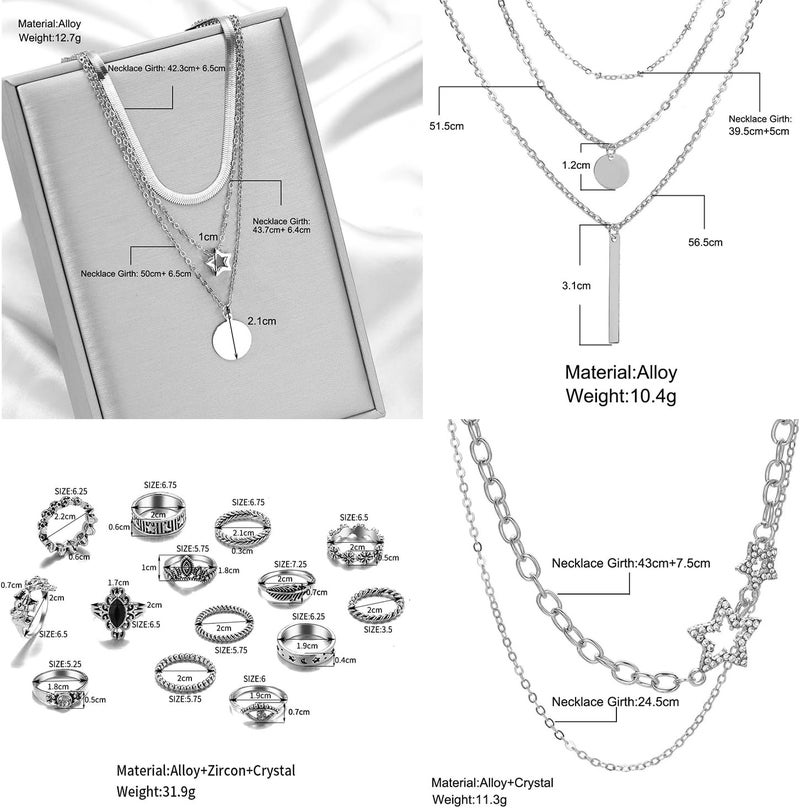 CONGYING 73 Pcs Gold Jewelry Set with 6Pcs Layered Necklace, 11 Pcs anklet and 7Pcs Earring Ear Cuff,12Hoop Earrings ,15pcs Rings,21pcs stud earrings Jewerly set for Women Pack for Friendship Party Gift - Image 3